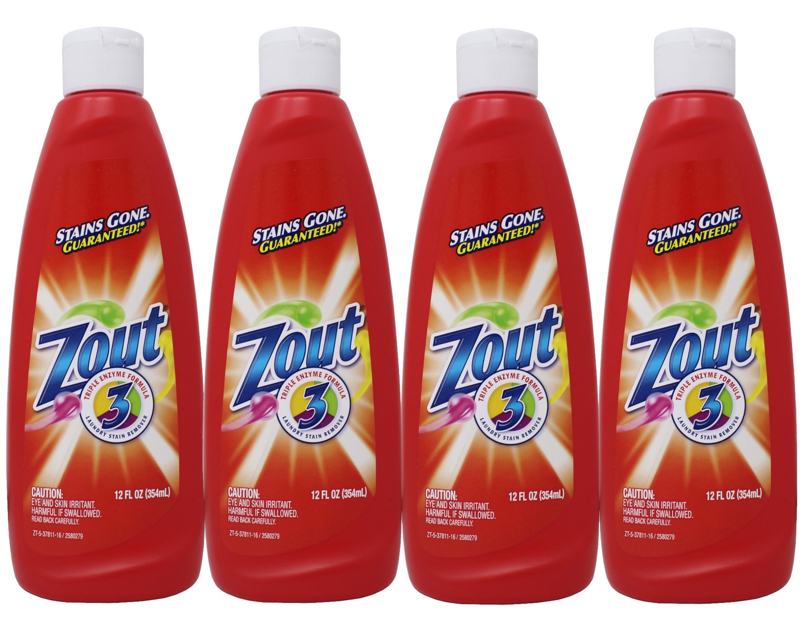 4 Pack of Zout Stain Remover Triple Enzyme Liquid 12 Ounce