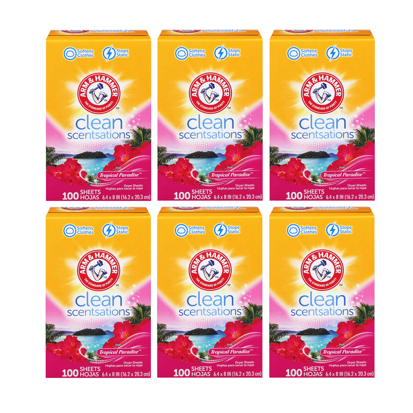 Arm & Hammer Clean Scentsations Dryer Sheets, Tropical Paradise, 100ct (6 PACK)
