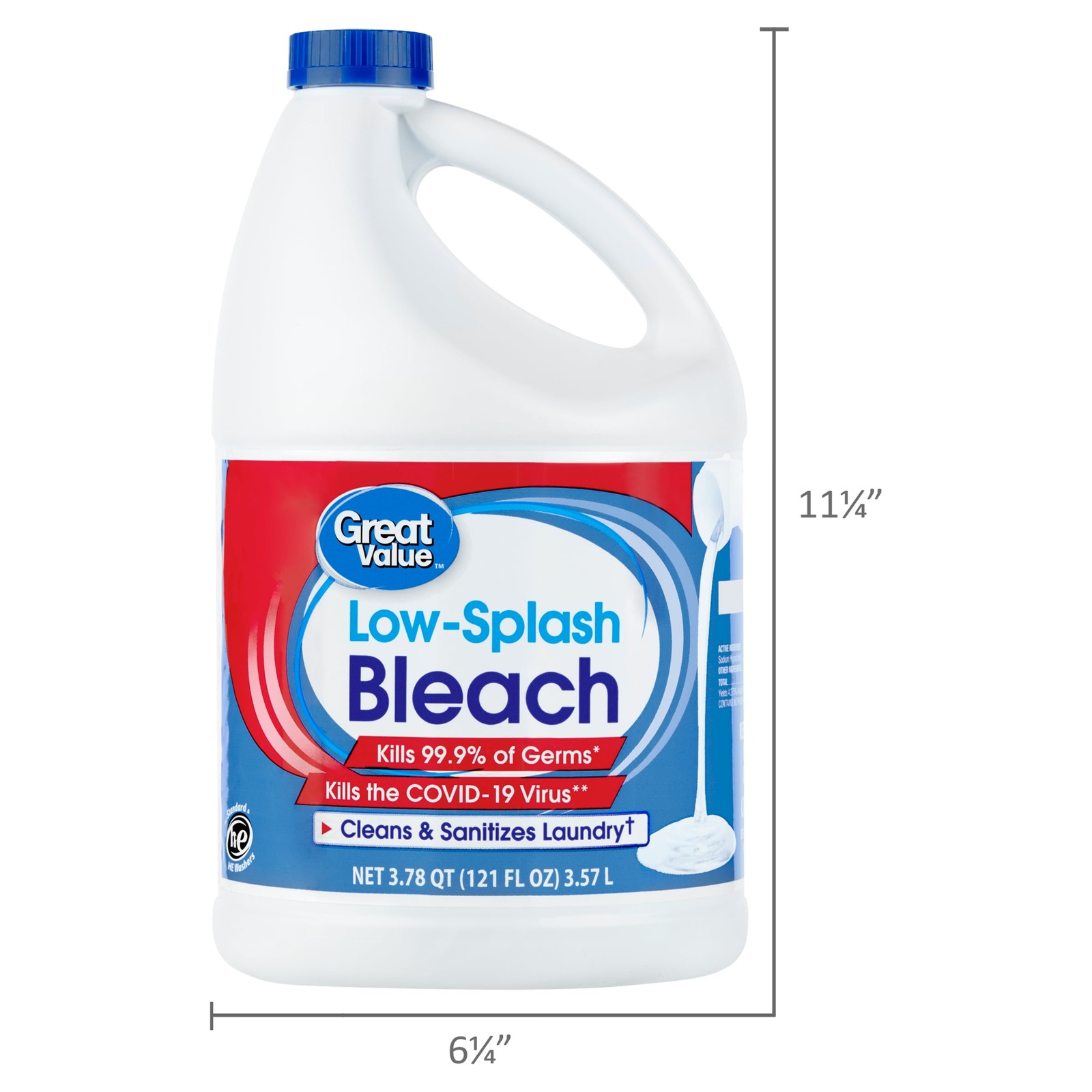 Great Value Low Splash Bleach Regular, 121 oz