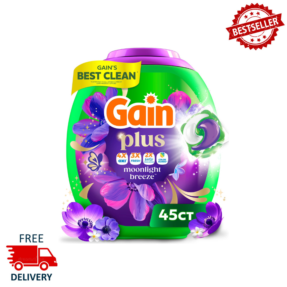 Gain Plus Flings Laundry Detergent Pacs, Moonlight Breeze All-In-One Clean, 45ct