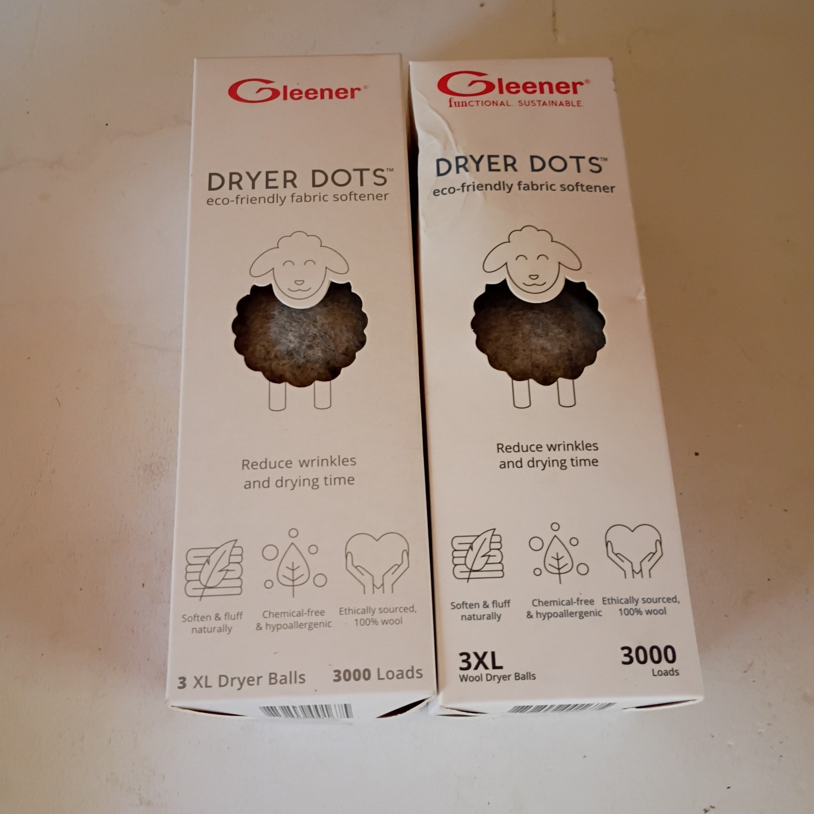 Gleener Dryer Dots Fabric Softener Balls 100% Natural Wool Hypo-Allengenic 3Pack