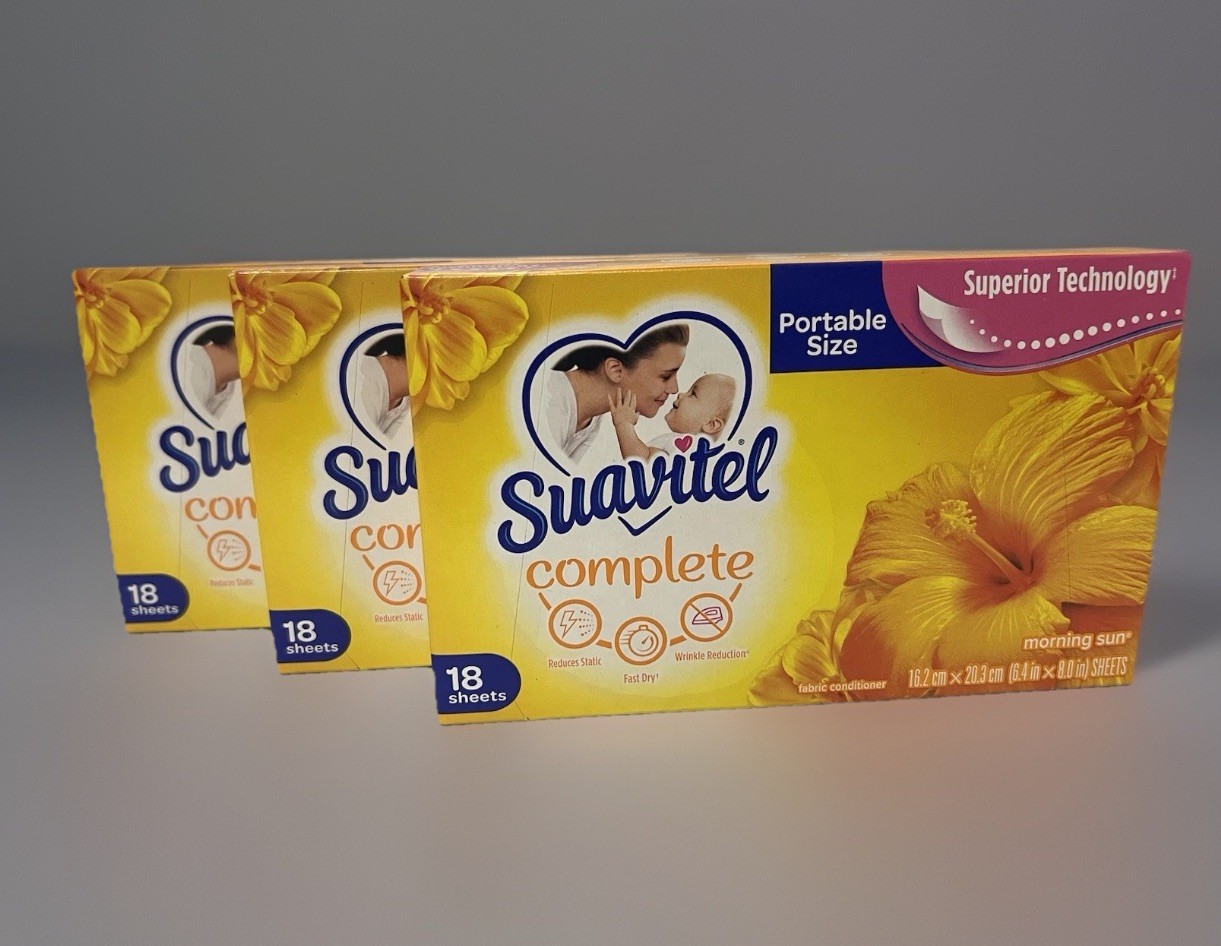 Lot of 3 Suavitel Complete Dryer Sheets Morning Sun 18 Ct Travel Size