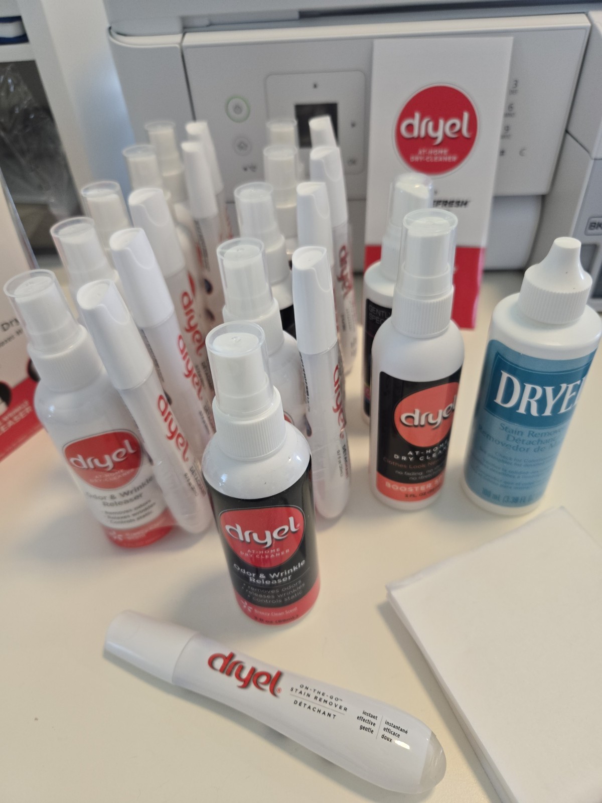 LOT of Dryel Odor Wrinkle Releaser Spray 3oz and On-The-Go Stain Remover Pen Set