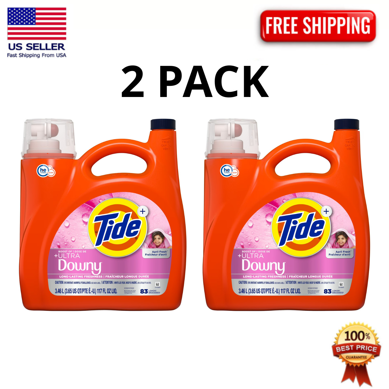 Tide Plus Ultra Downy Liquid Laundry Detergent April Fresh 117 fl oz 83, 2 Pack