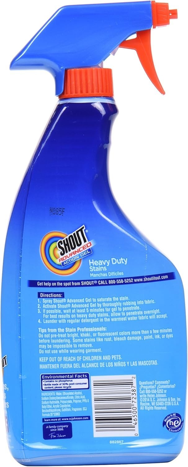 Powerful Shout Laundry Stain Remover Gel 22oz Spray – Heavy Duty Stain Solution