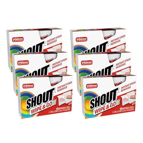 Shout Wipe & Go Instant Stain Remover Wipes – 12 Count (Pack of 6) – 72 Total