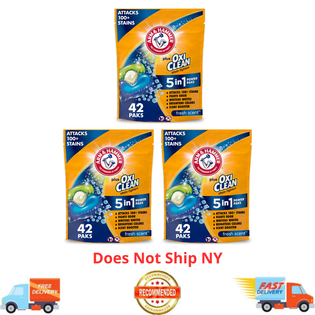(3 Pack) ARM & HAMMER OxiClean 5in1 Laundry Detergent Paks, Fresh Scent, 42 Ct