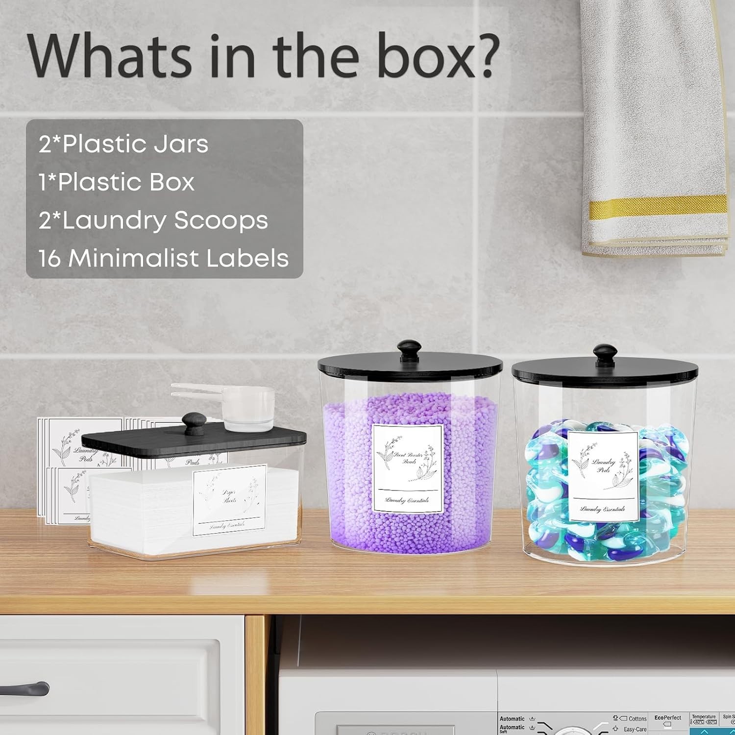 3 Pack Clear Laundry Powder Container & Dryer Sheet Holder,Black Lid | Modern…