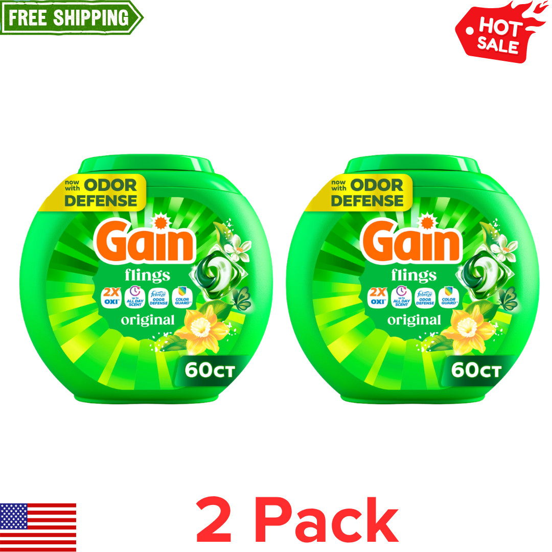 (2 pack)Gain Flings 4-in-1 Laundry Detergent Pacs Original 60 Count Oxi Boost