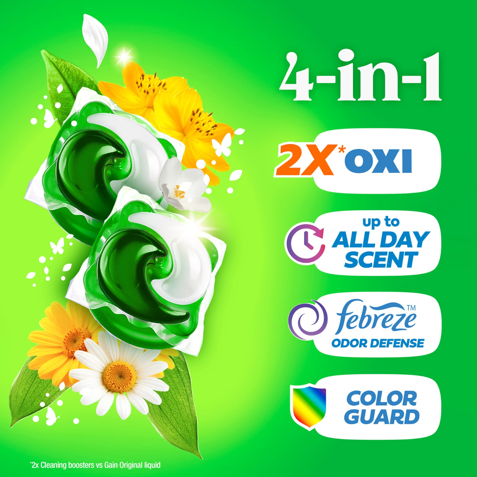 Gain Flings 4-in-1 Oxi Boost Laundry Pacs 60 Ct 3-Pack Fast Ship USA
