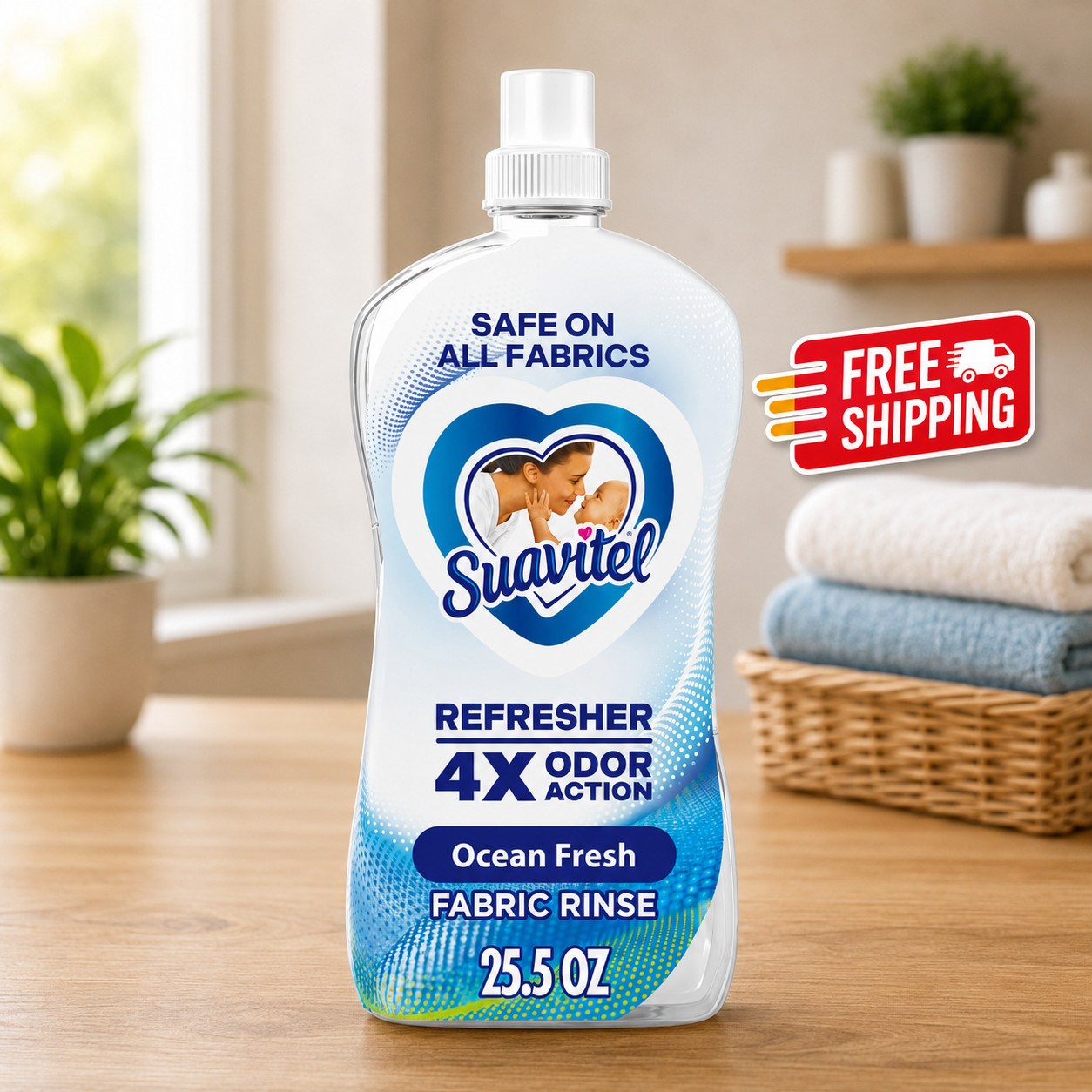 Suavitel Refresher Fabric Rinse, 4X Odor Action, Ocean Fresh Scent, 25.5 fl oz