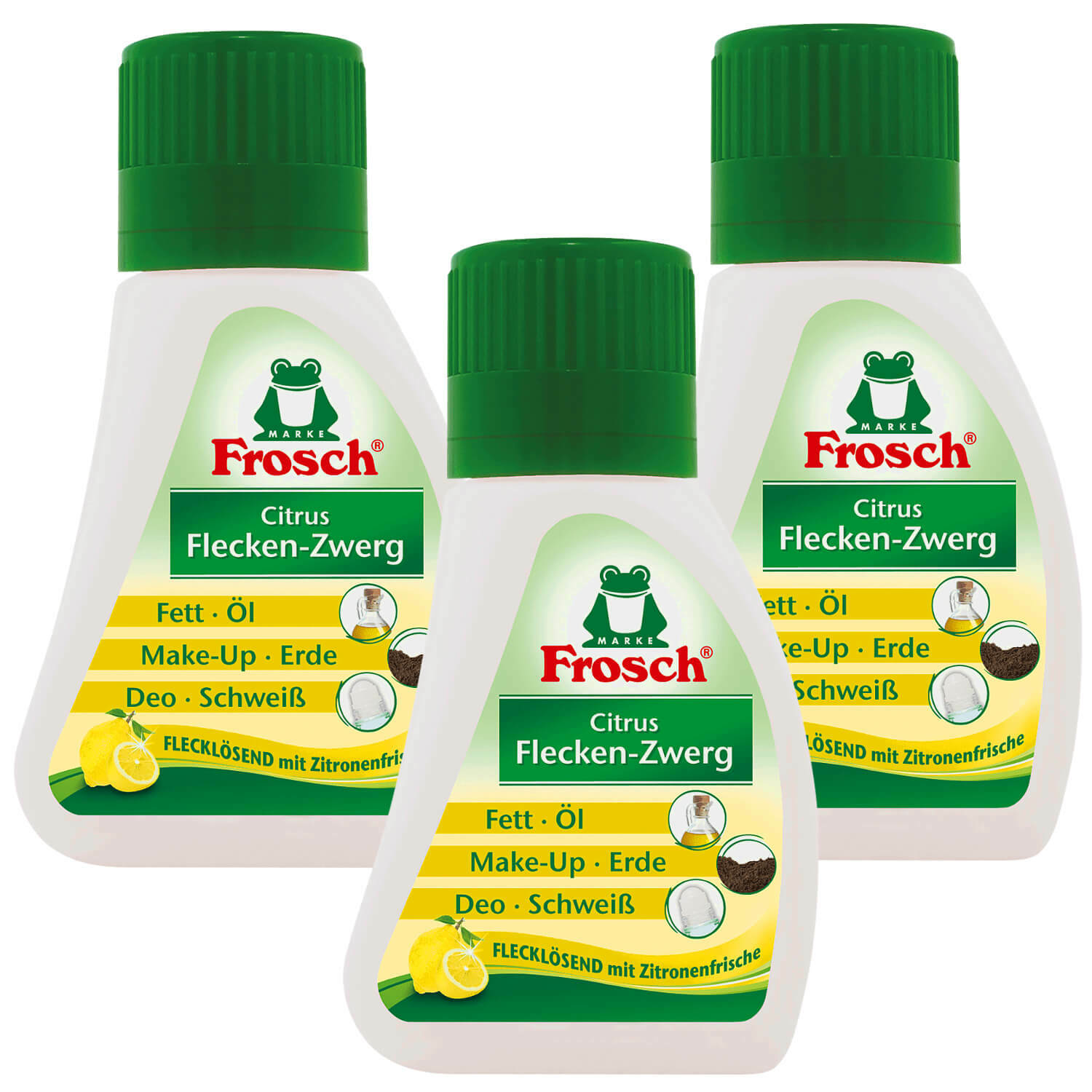 3x 75ml Frosch Citrus Flecken-Zwerg Flecklösend mit Zitronenfrische für Fett Deo