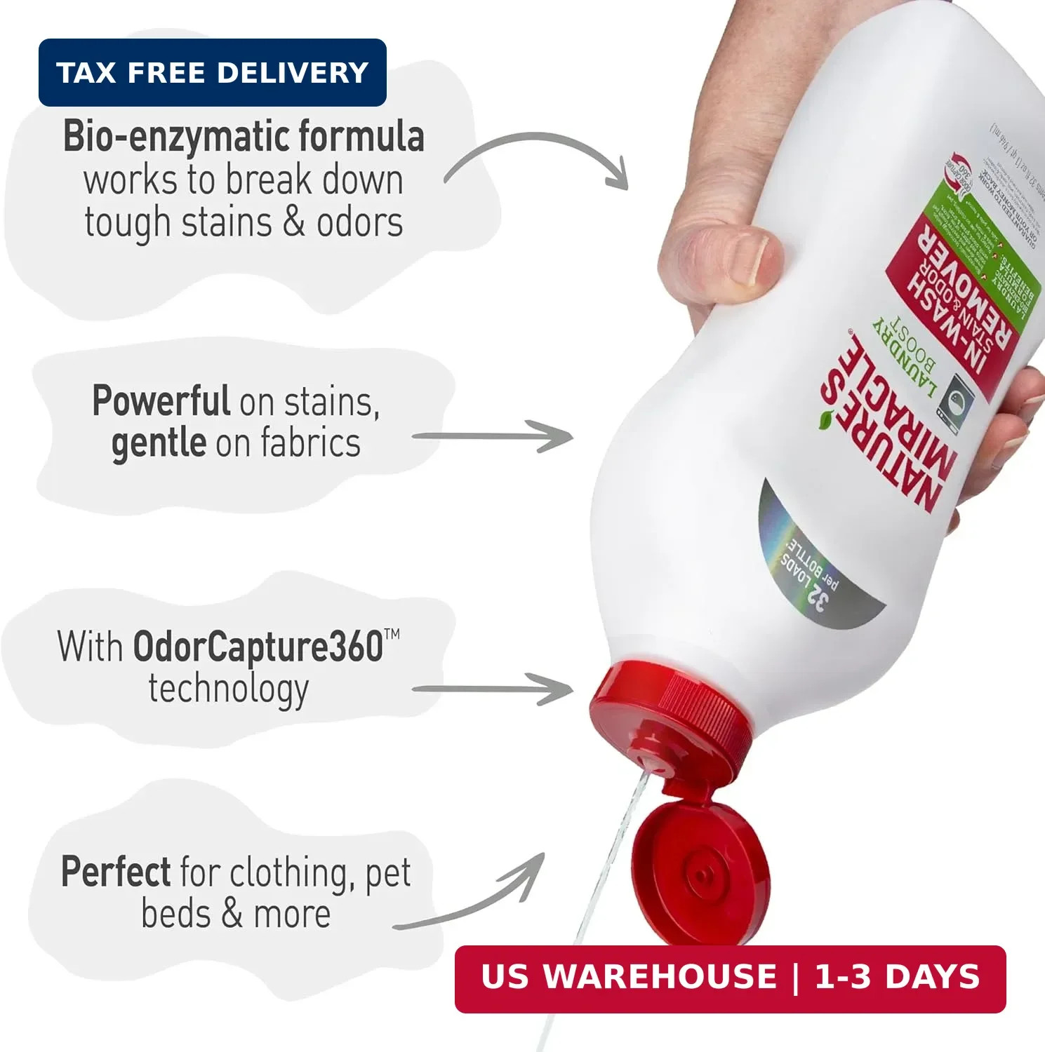 Nature’s Miracle Laundry Boost In-Wash Stain and Odor Remover, 32 Ounces, Laundr