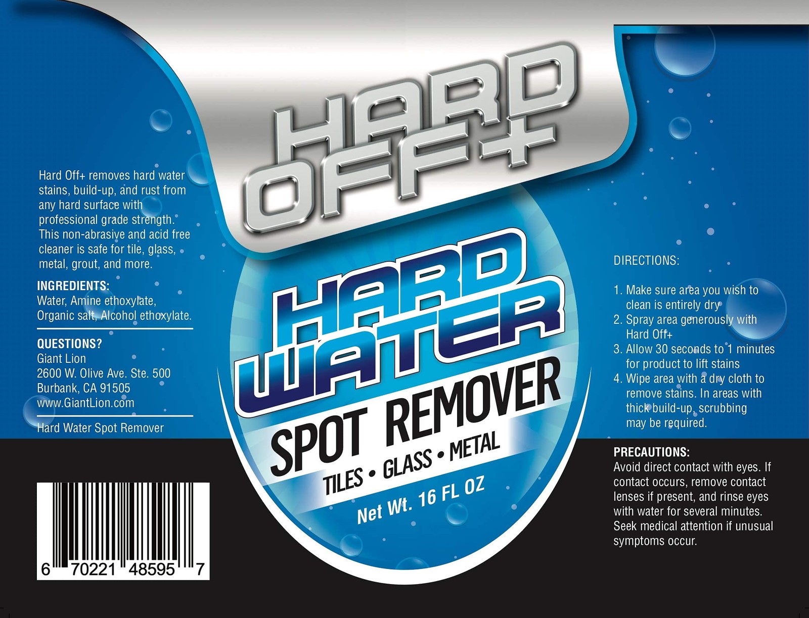 Giant Lion Hard Off+ Water Stain and Spot 16 Fl Oz (Pack of 1), Silver