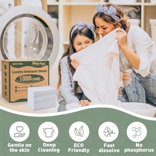 1000 Loads Mega Pack Laundry Detergent Sheets, Eco-Friendly Laundry Sheets, Powe