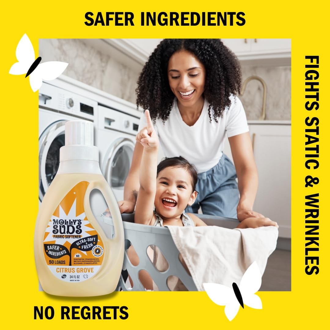 Fabric Softener for Sensitive Skin | Vinegar-Powered | Citrus Grove, 50 Loads