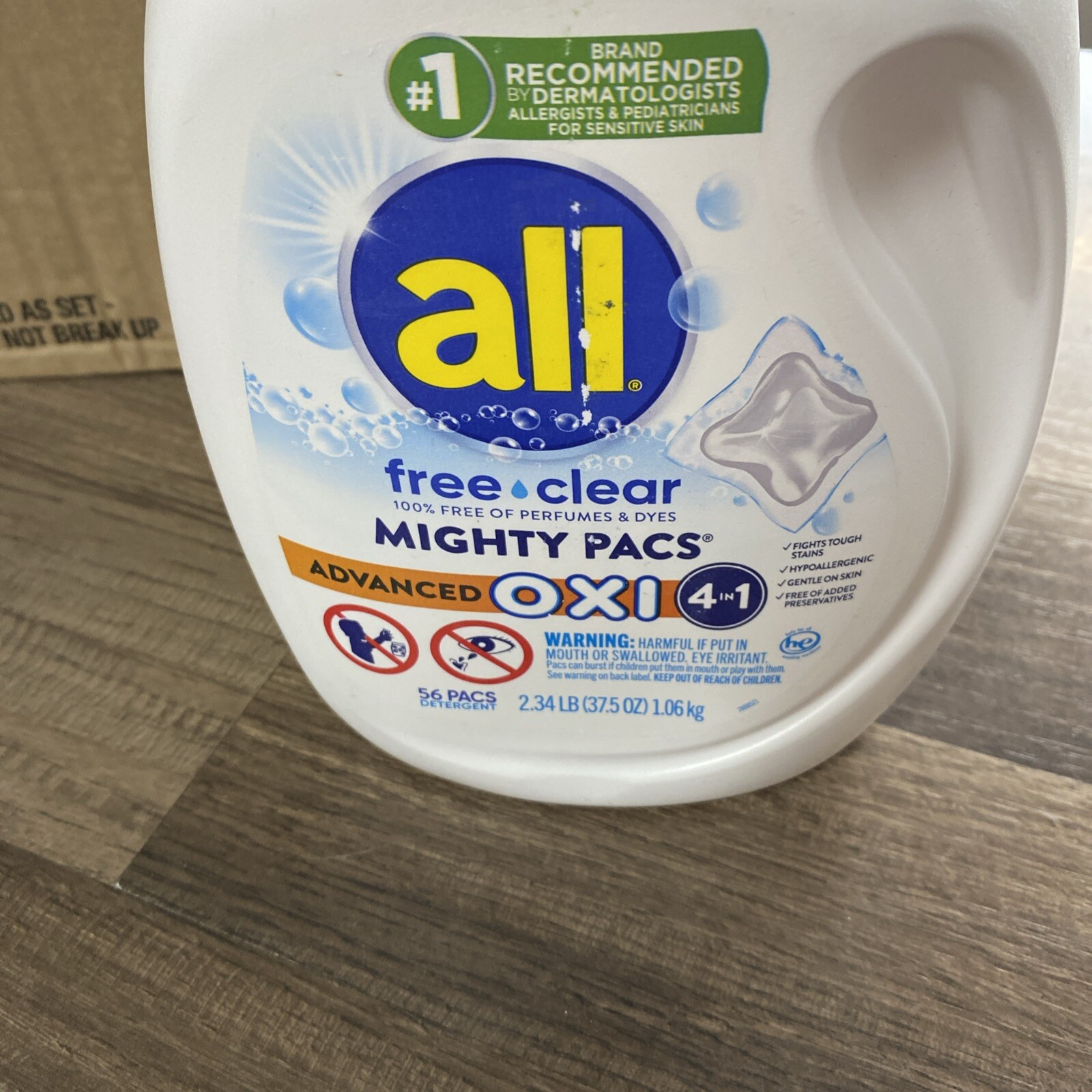 All W/ Stainlifters Mighty packs Laundry Detergent Free Clear Oxi 2pk 56ct Ea./t