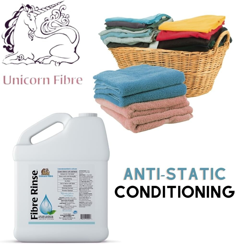 UNICORN FIBRE RINSE. Anti-Static Conditioning for Wool, Knits 1 GALLON
