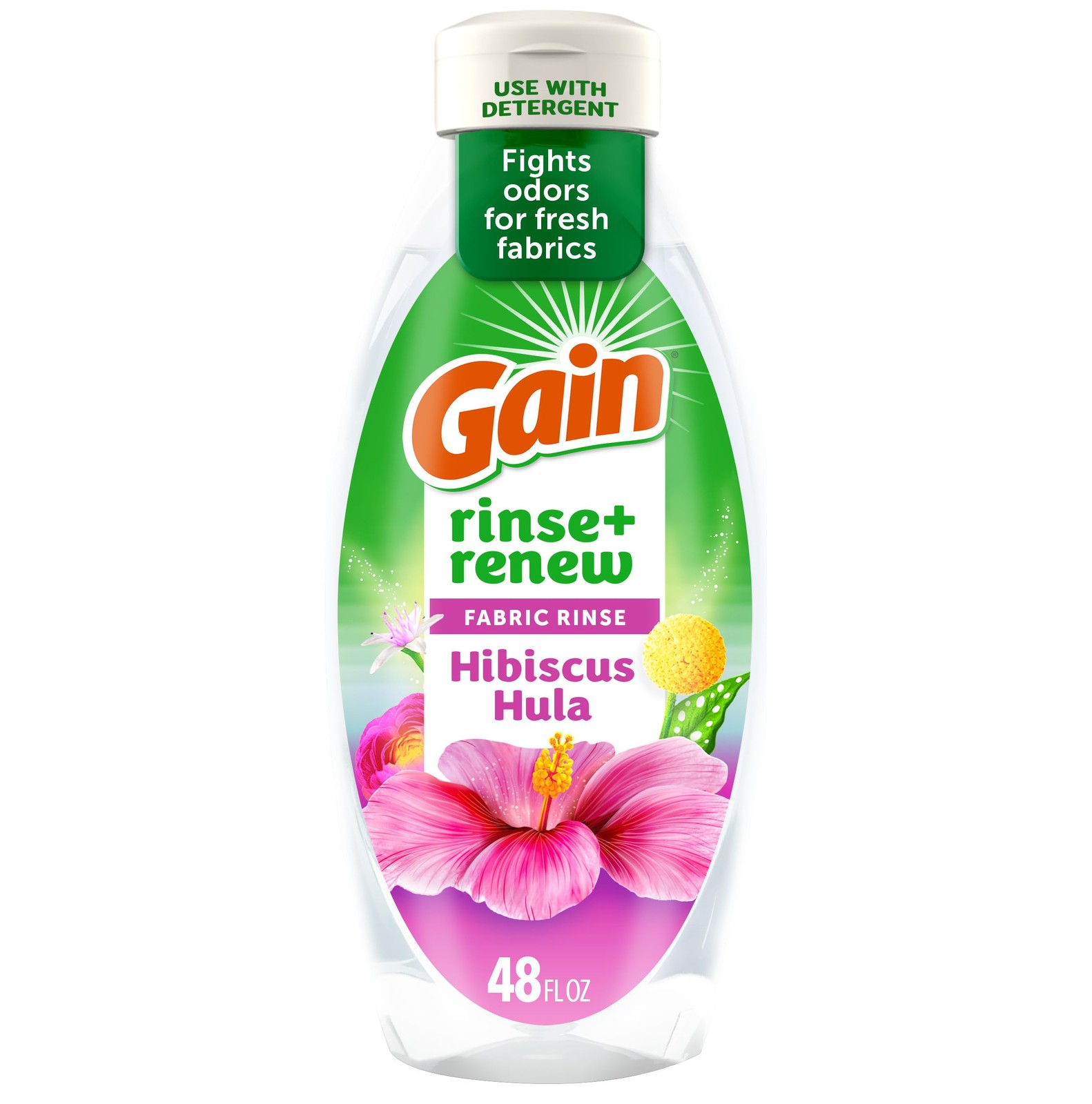 Gain Hibiscus Hula Fabric Rinse & Renew, 48 FL OZ, Laundry Odor Remover