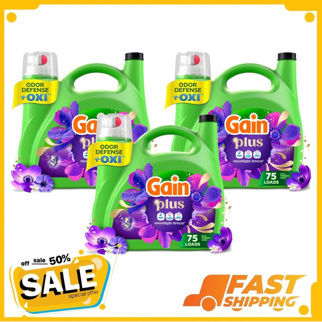 ( 3 Pack ) Gain Plus Liquid Laundry Detergent, Moonlight Breeze Scent, 75 Loads