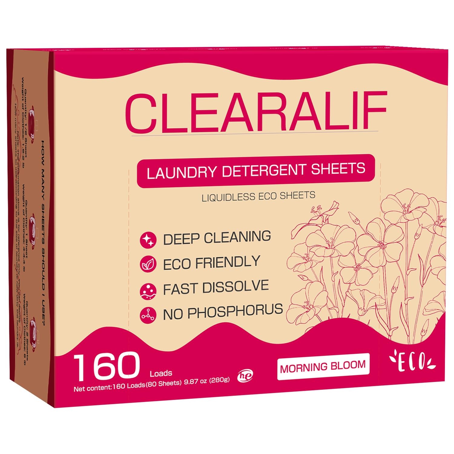 Laundry Detergent Sheets Morning Bloom Eco Friendly 160 Loads 80 PCS