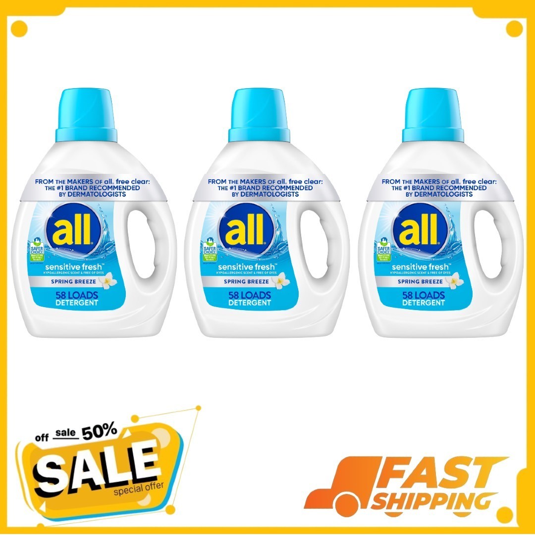 3P all Sensitive Fresh Liquid Laundry Detergent, Spring Breeze, 73 oz, 58 Loads