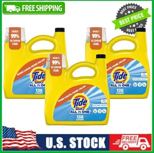 3 PACK Tide Simply All-in-One Liquid Laundry Detergent, Refreshing Breeze