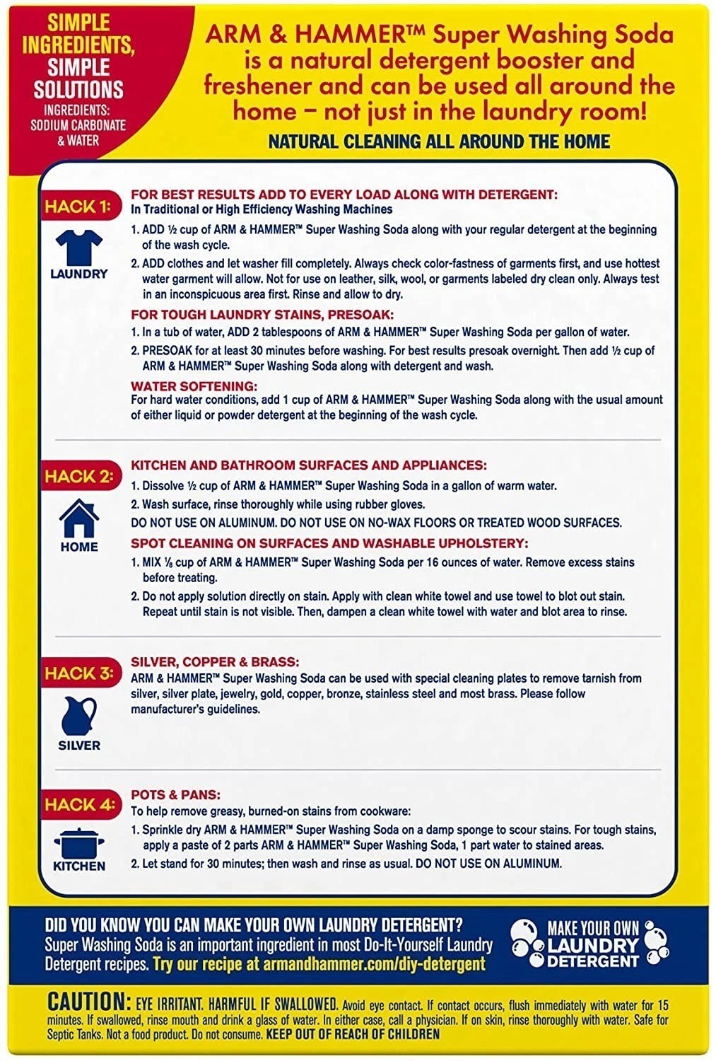 Arm & Hammer Super Washing Soda Detergent Booster & Household Cleaner, 55oz.
