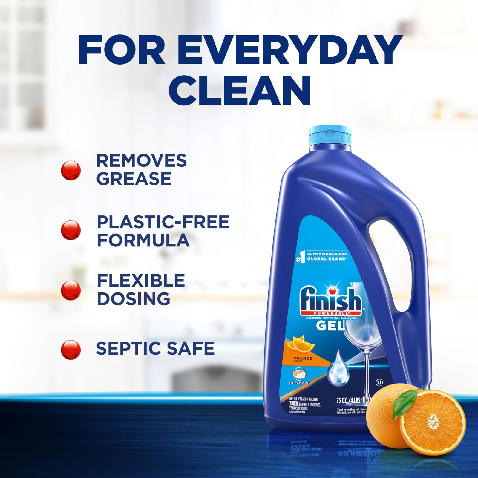 Finish Gel Liquid Dishwasher Detergent, Advanced 74 Fl Oz (Pack of 1), Orange