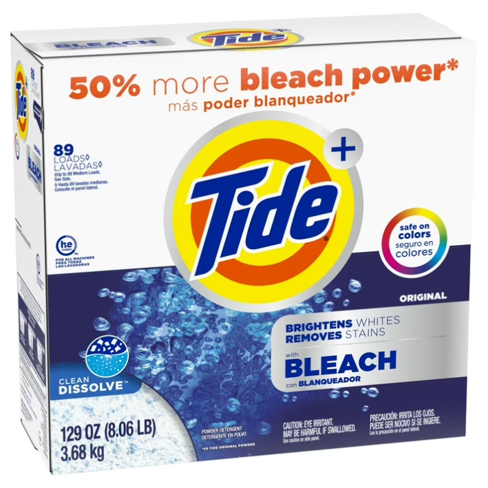 2 Box Tide Plus Bleach Powder Laundry Detergent, Original Scent, 129 oz/ Box
