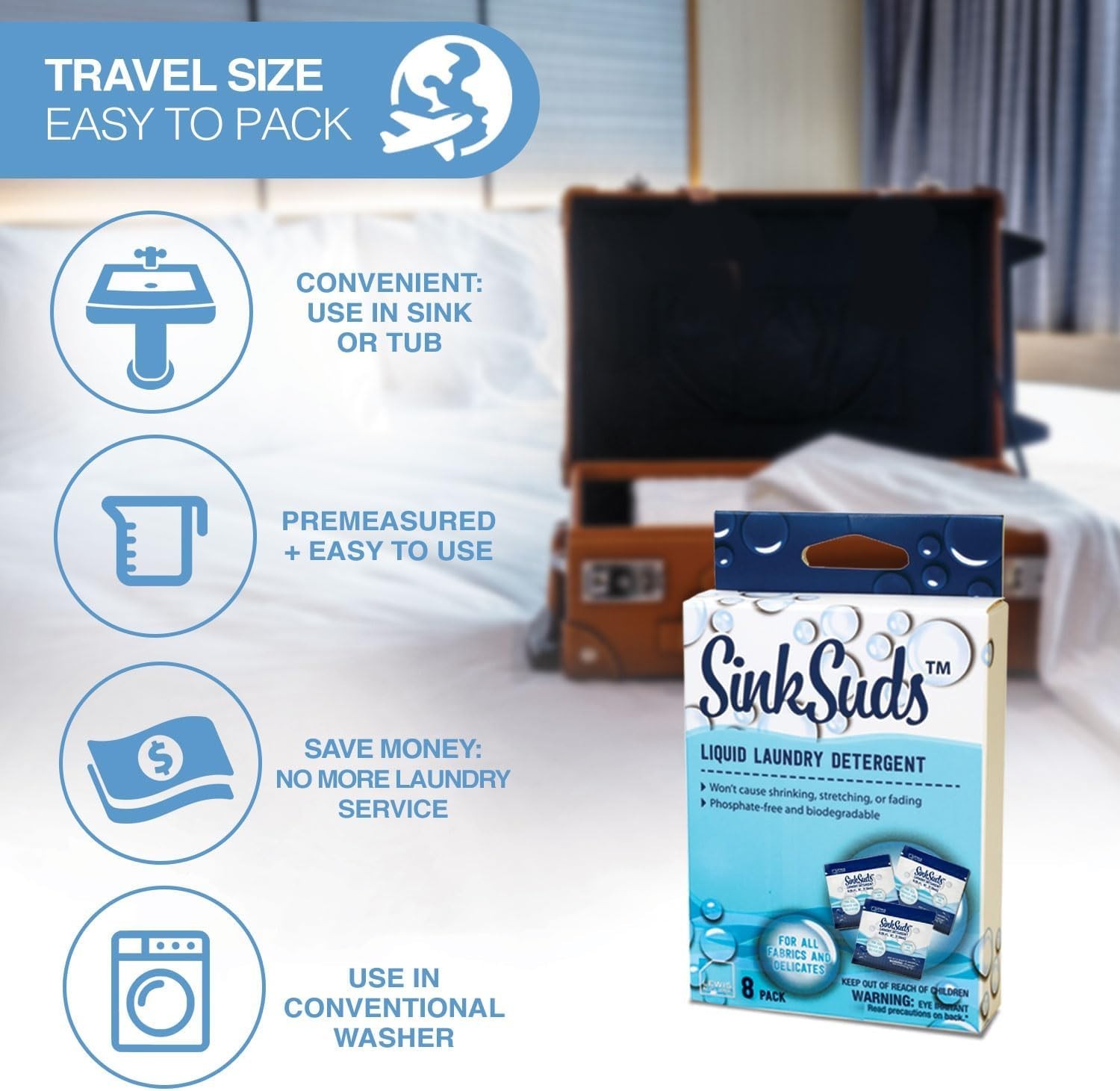 Travel Laundry Detergent Liquid Soap Pack TSA Compliant Biodegradable