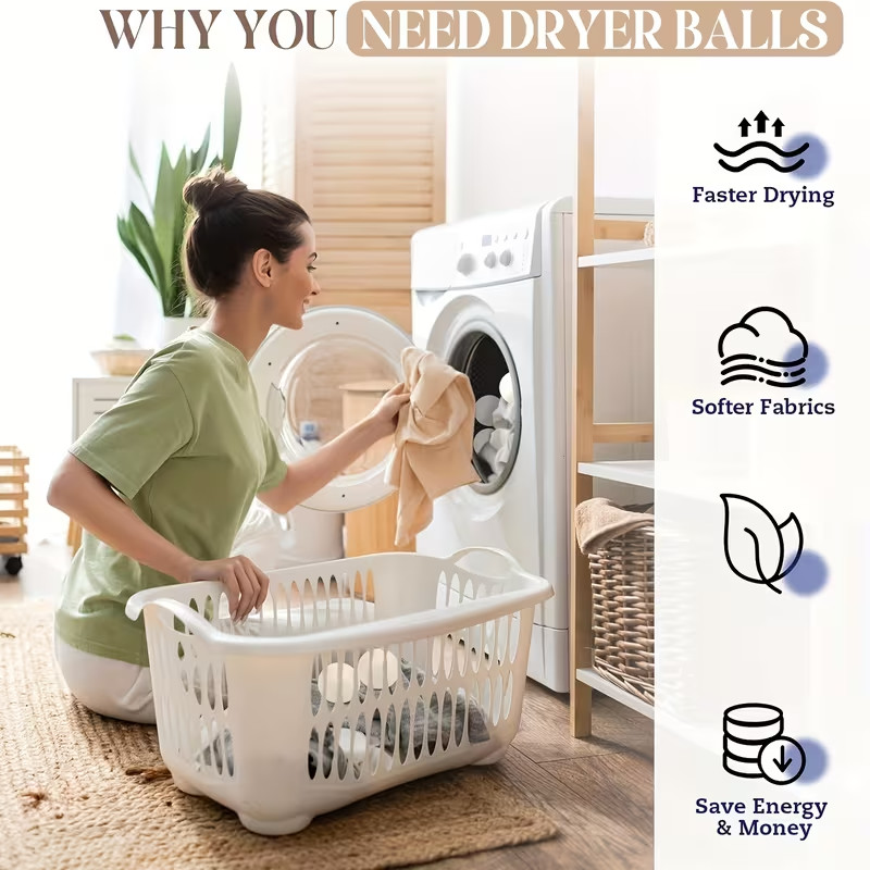 6 XL Wool Dryer Balls Natural Fabric Softener 100% Organic+ reusable bag
