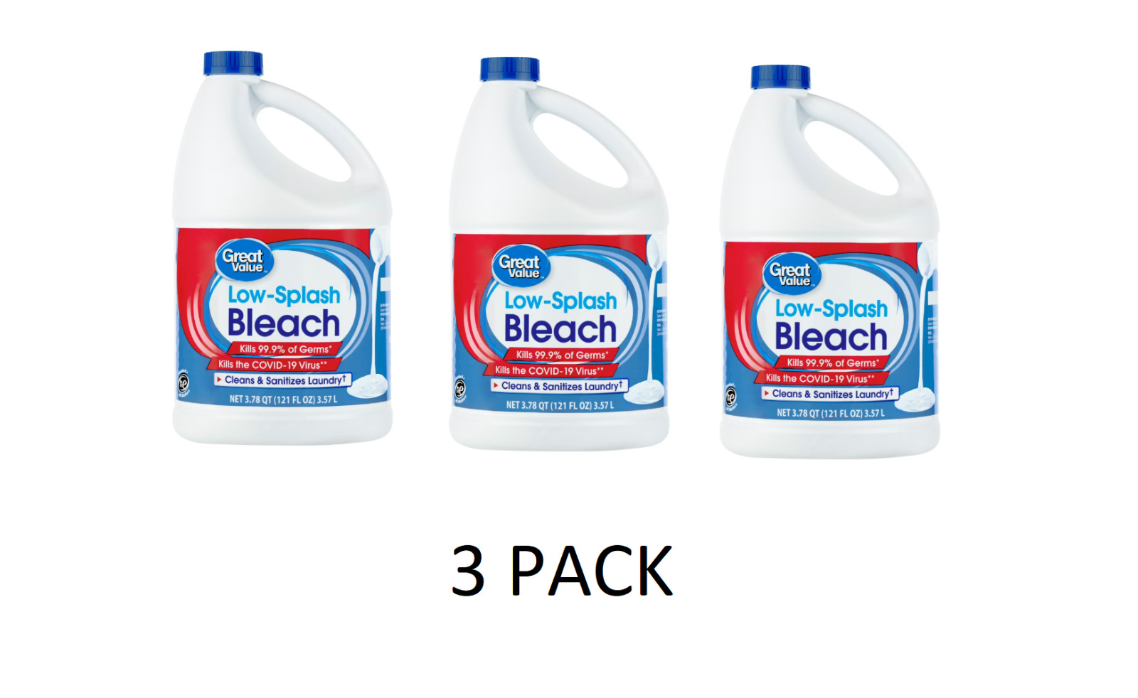 Low Splash Bleach Regular, 121 Oz, 3PACK