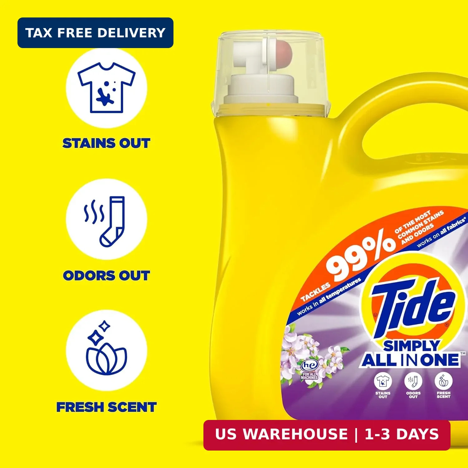 Tide Simply All-In-One Liquid Laundry Detergent, Berry Blossom Scent, 89 Loads,