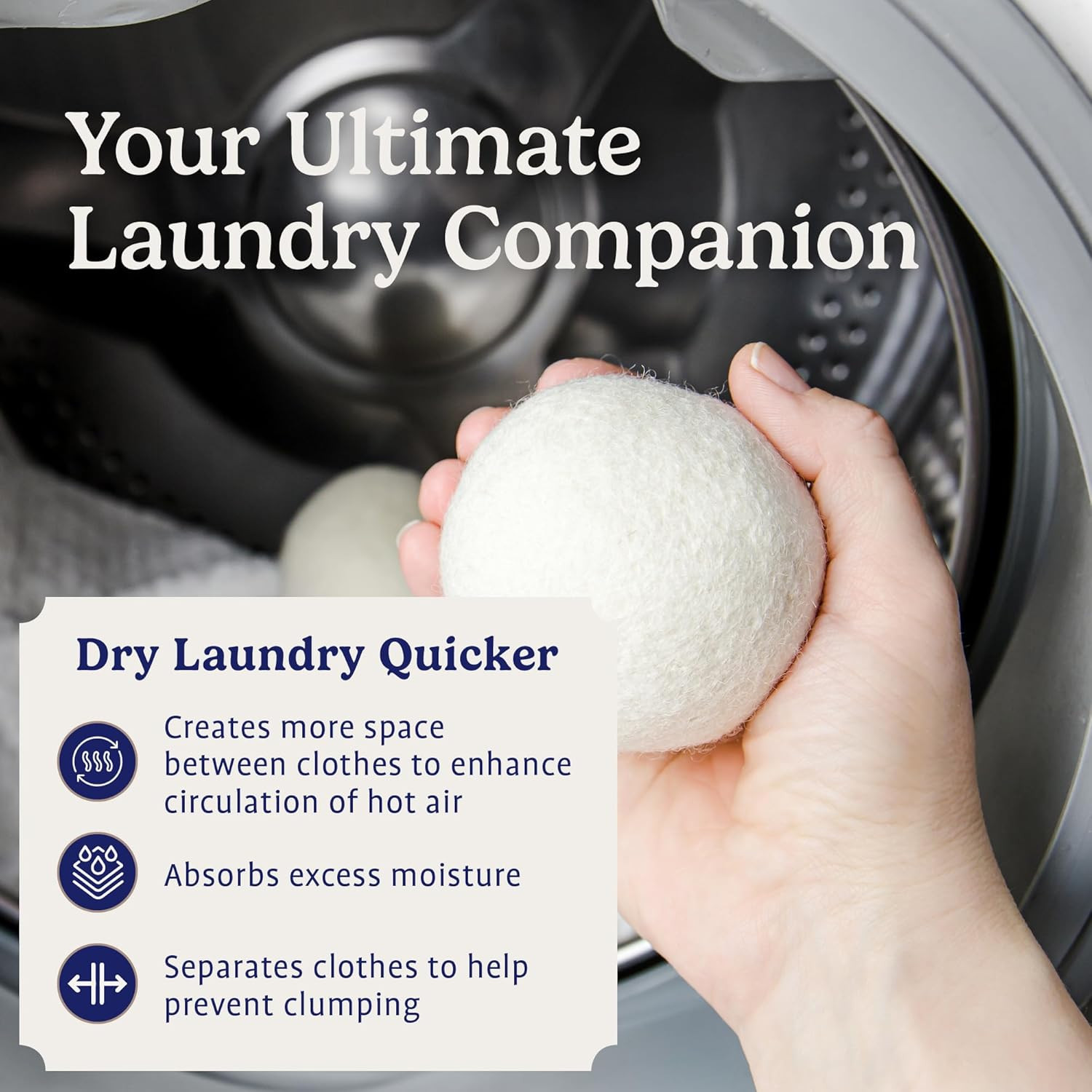 Wool Dryer Balls – Natural Fabric Softener, Reusable, Reduces Clothing Wrinkles
