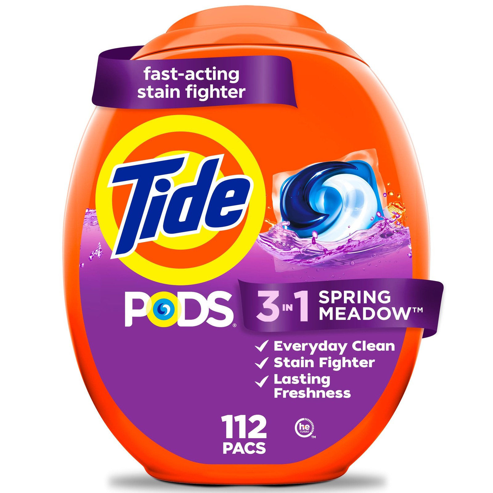 Tide PODS laundry detergent pacs, 3-in-1 Stain 112 Count (Pack of 1), red