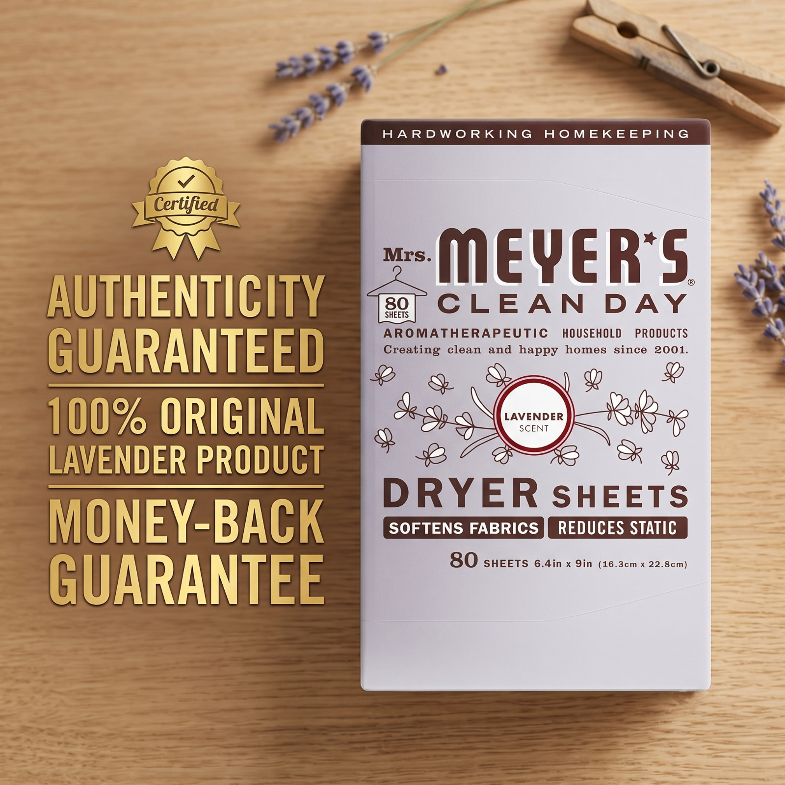 Mrs. Meyer’s Clean Day Dryer Sheets Lavender Scent 80 Count Fabric Softener