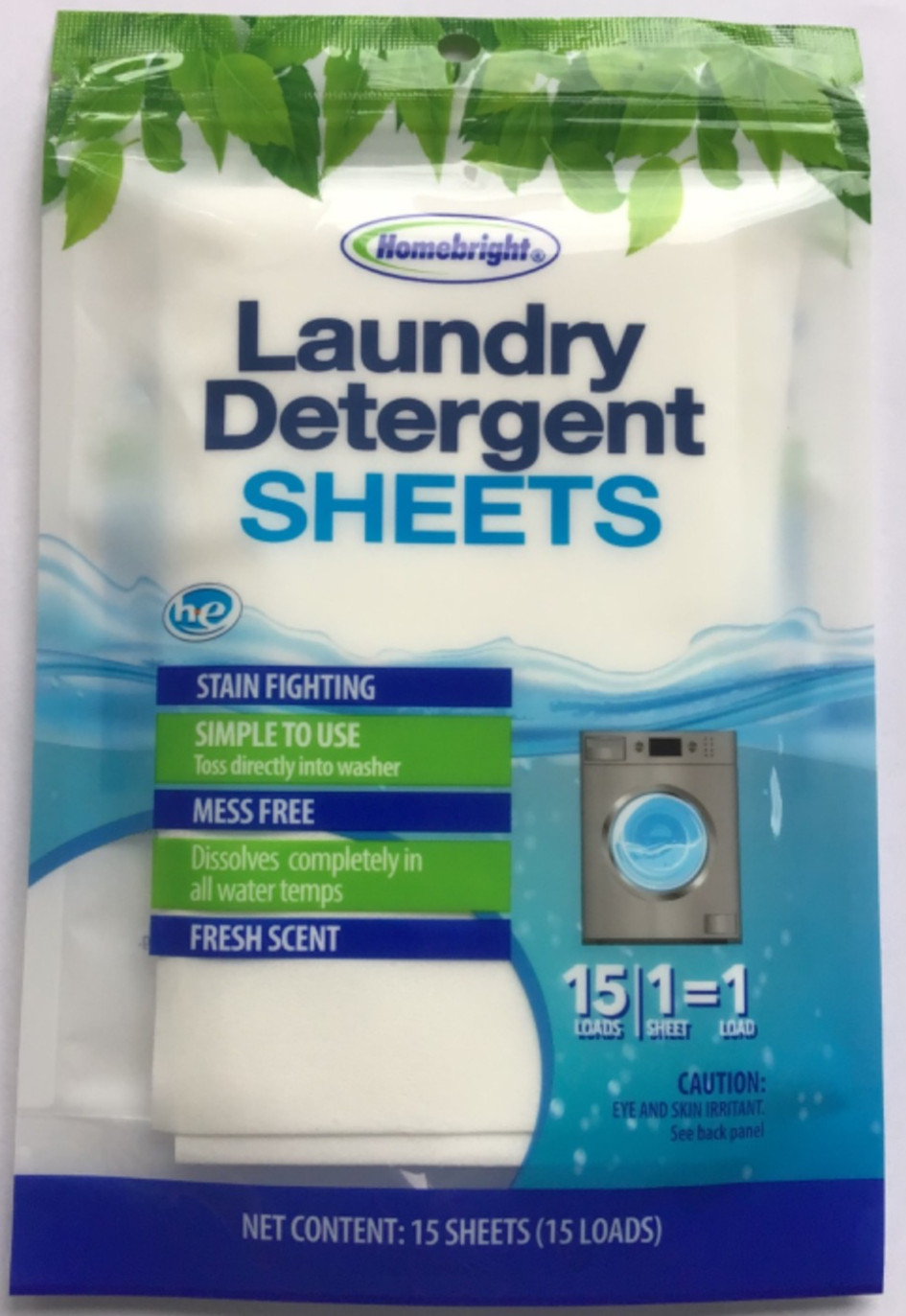 3PK NEW Homebright Laundry Detergent Sheets FRESH SCENT stain fighting 15 sheets