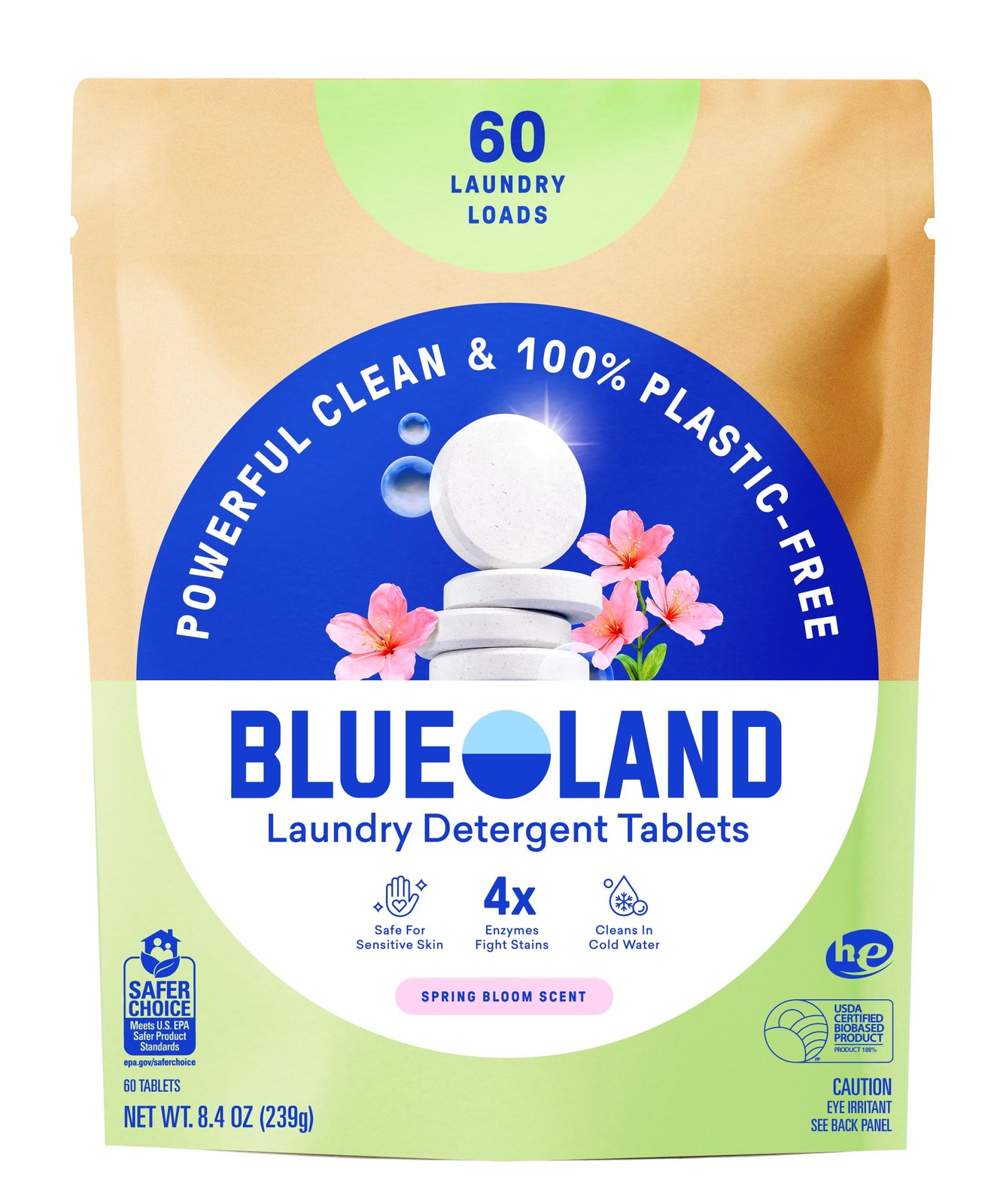 BLUELAND Laundry Detergent Tablets, 60 Count, Spring 60 Count (Pack of 1)