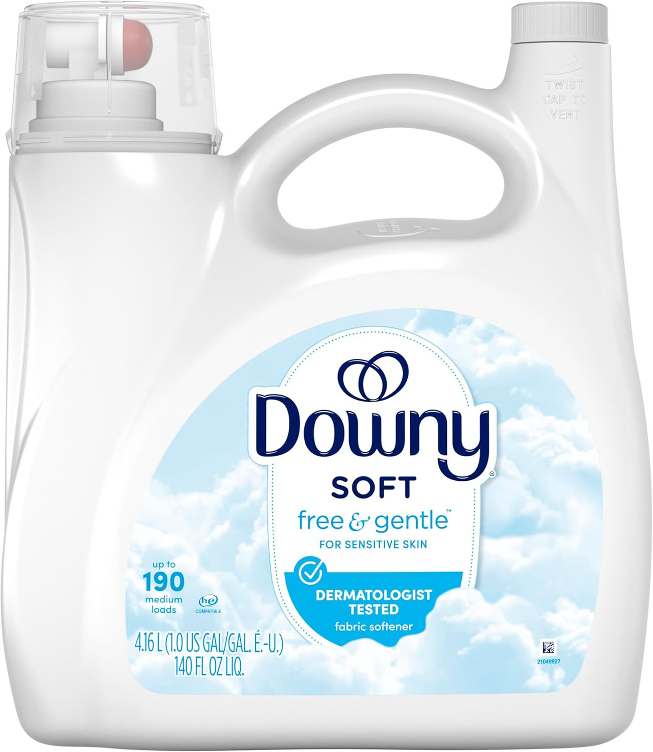 Downy Free & Gentle Liquid Fabric Softener, 140 Fl Oz, 190 Loads, Hypoallergenic