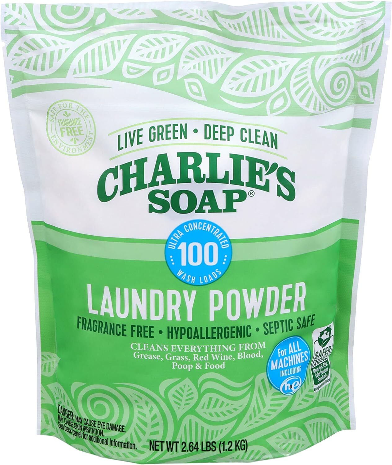 Laundry Powder (100 Cargas, 1 Paquete) Hipoalergenico Sin Frag…