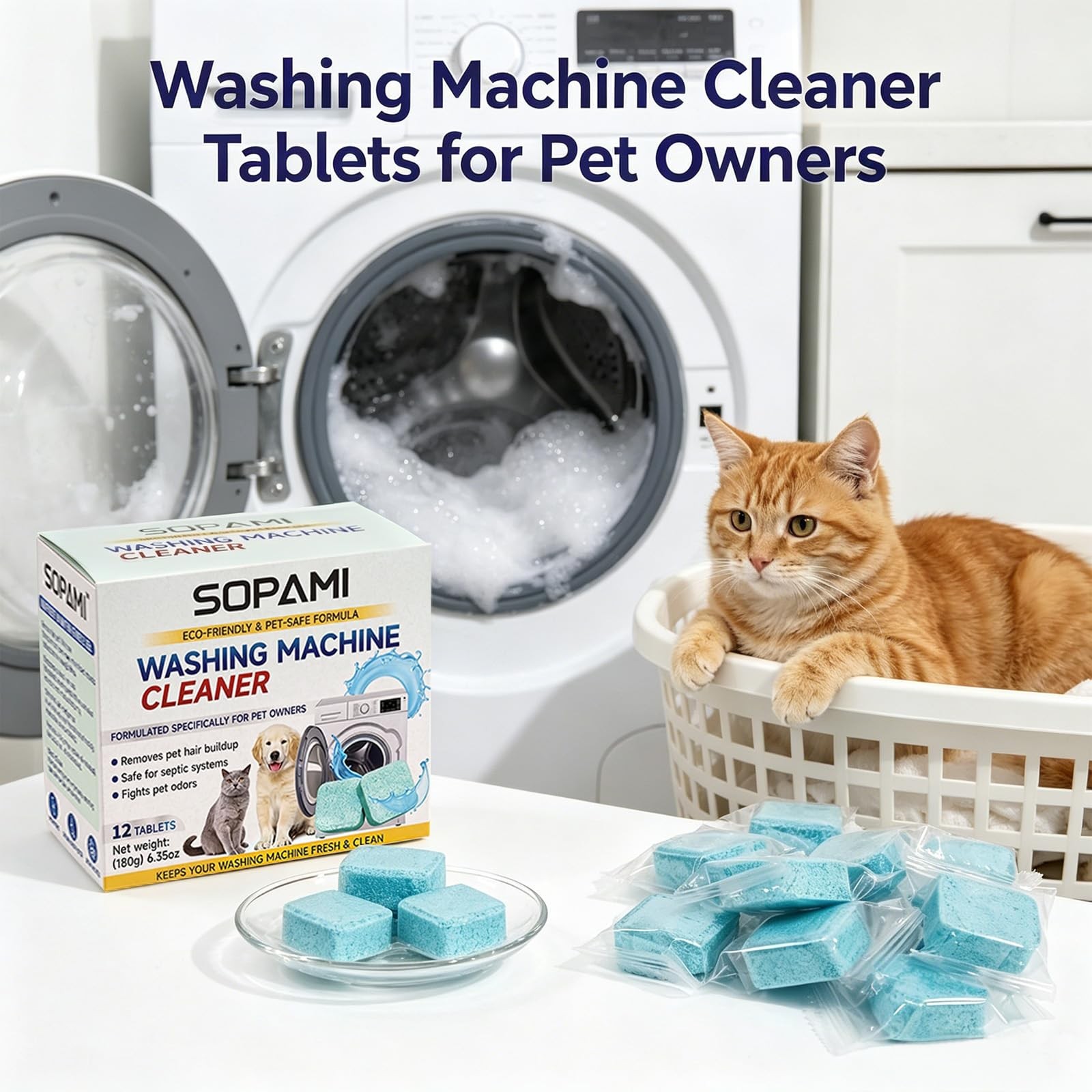SOPAMI Washer Cleaner Tablets 12-Pack deep clean Pet 12 Count (Pack of 1), 1P