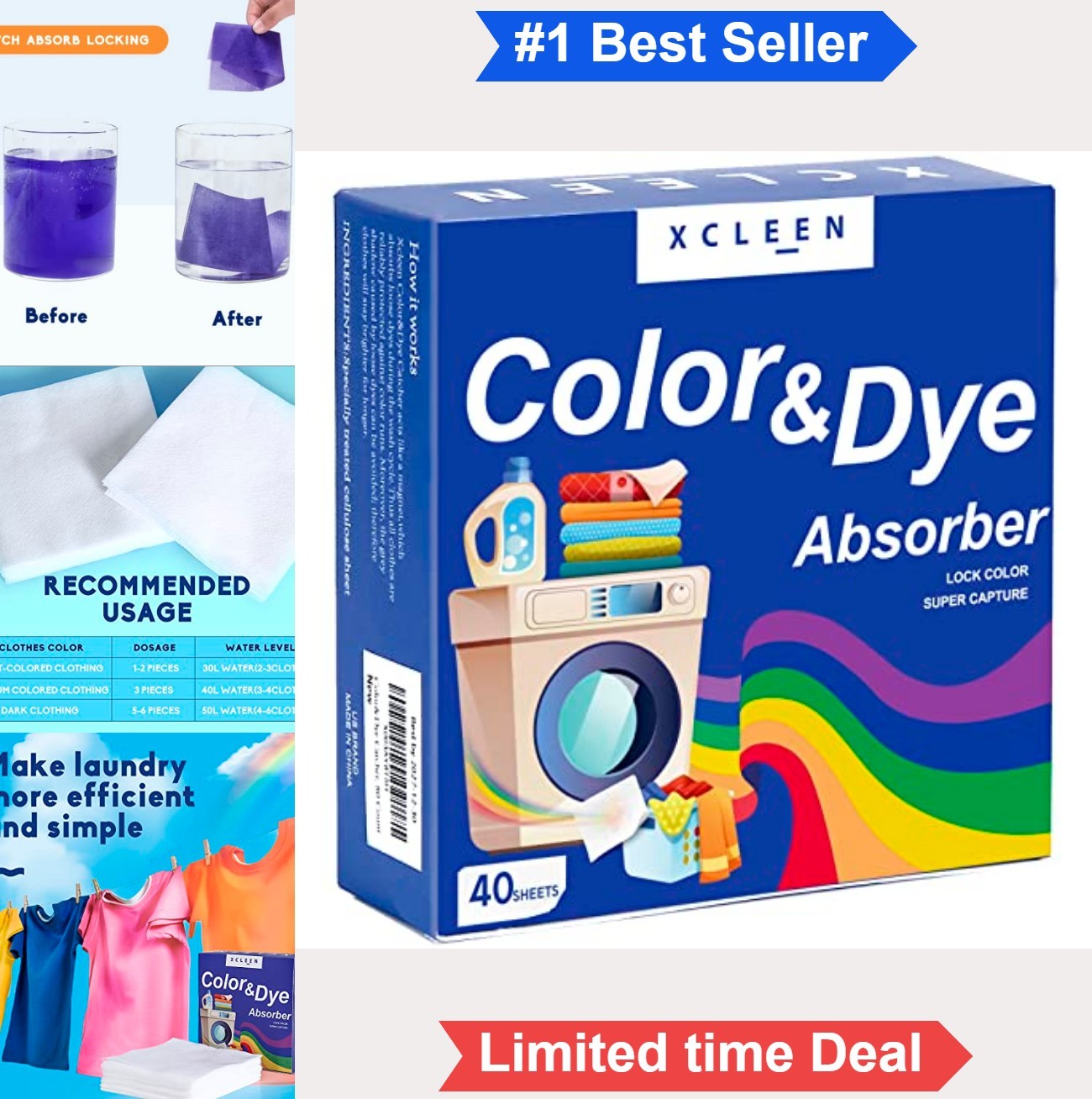 Color Absorber Laundry Sheets 40 Count Dye Catcher Unscented Fragrance Free