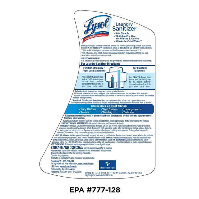Lysol Laundry Sanitizer Additive Crisp Linen 150 fl oz Kills Bacteria Fresh Care