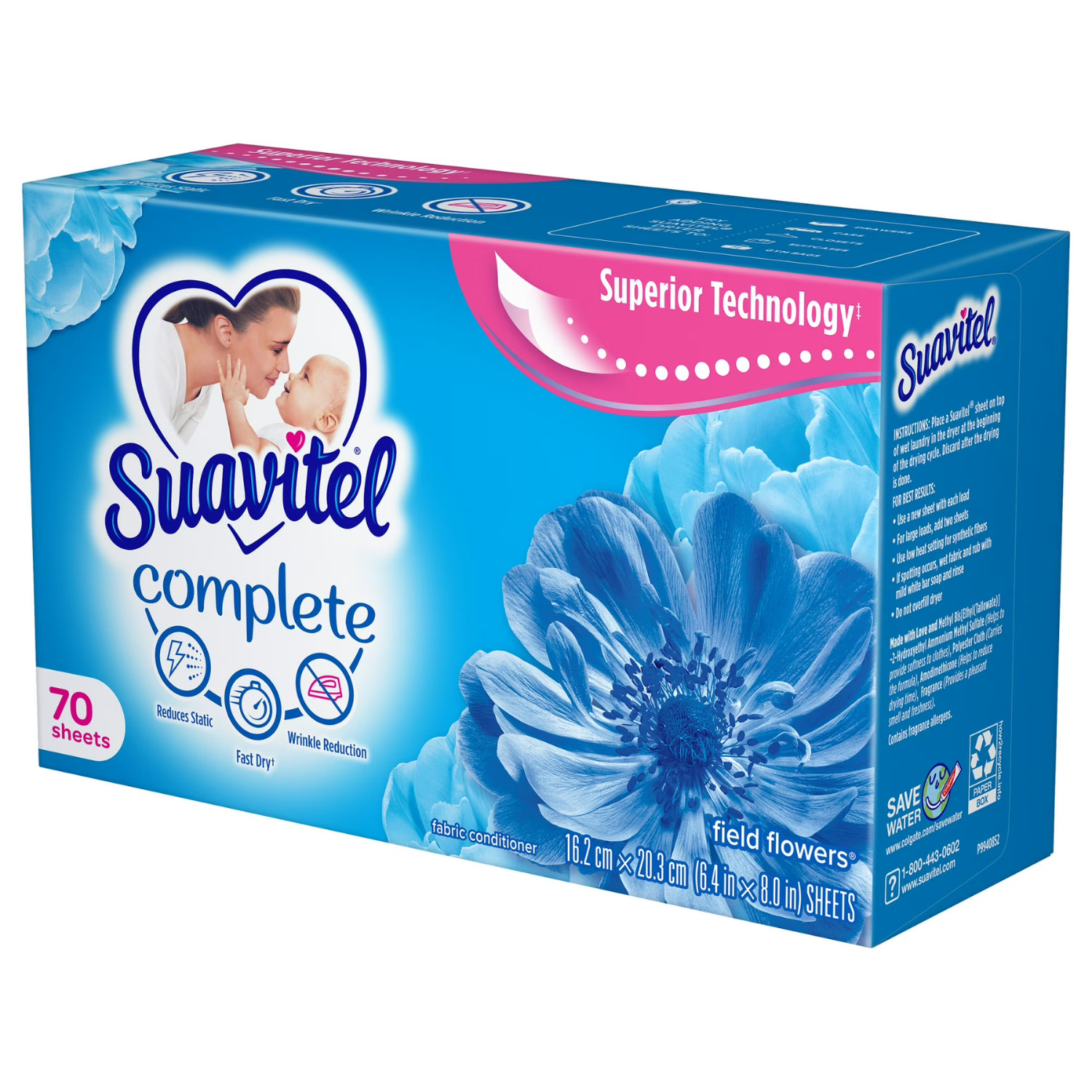 Suavitel Complete Dryer Sheets Morning Sun 70 Count Fabric Softener ( 12 Pack)