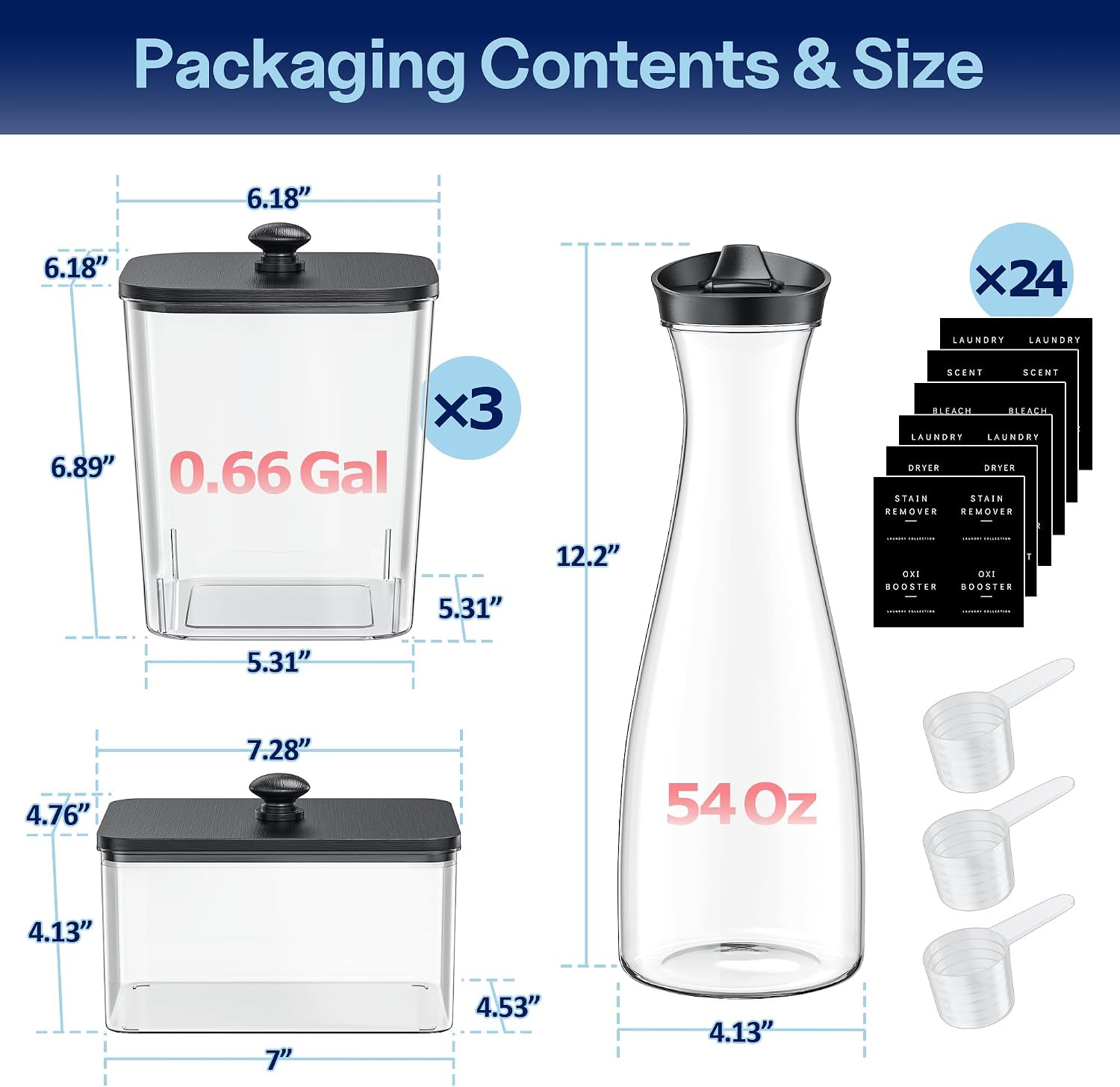 3+1+1 Pack Laundry Pods Container & Dryer Sheet Holder with Lid, 54OZ Liquid Soa