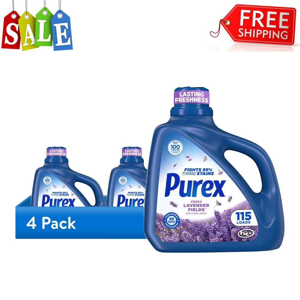(4 pack) Purex Fresh Lavender Fields Liquid Detergent, 150 fl oz, 115 loads New