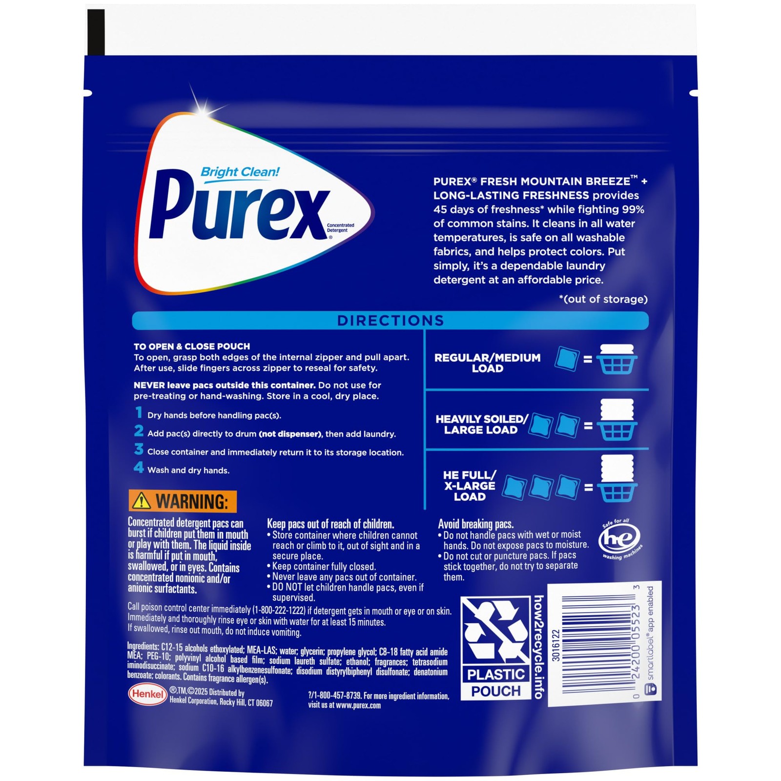 Purex 4-in-1 Laundry Detergent Pacs, Fresh Mountain Breeze, 66 Pacs