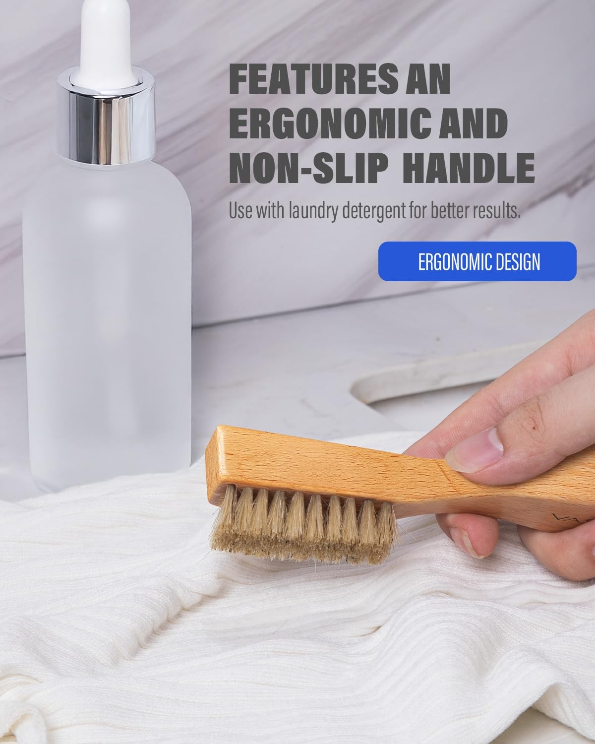 Natural Soft Boar Bristle Laundry Stain Brush Clothes Cleaning Scrub Brush