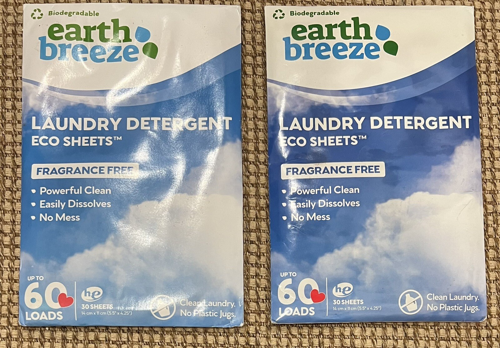 (2) 30-Sheet Packs Earth Breeze Laundry Detergent Eco Sheets – Fragrance Free